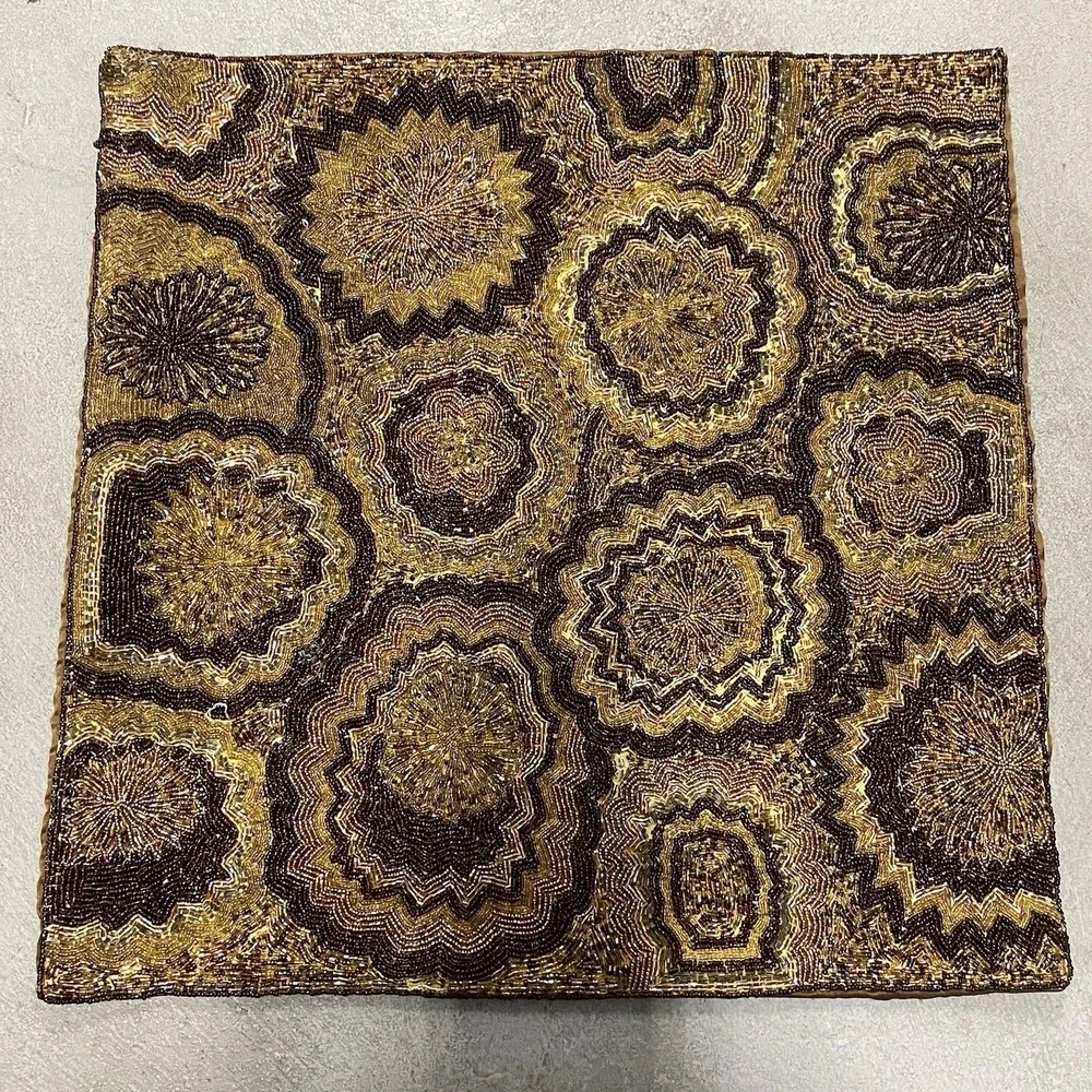 Z Gallerie Set Of Fully Beaded Pillow Shams Chocolate Brown Boho‎ 17x17